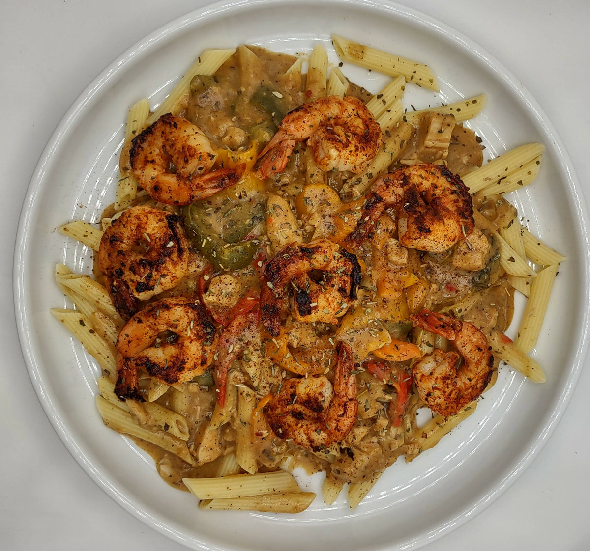 Rasta Pasta with shrimp and chicken
